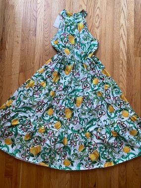 *NWT* Cotton Halter Maxi Dress with Lemon Print - White & Yellow